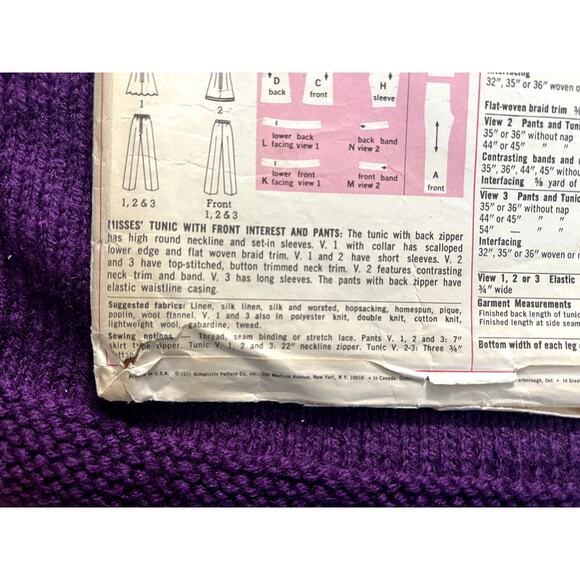 Simplicity 9578 dress top pants pattern 1970s size 14 - Picture 4 of 5